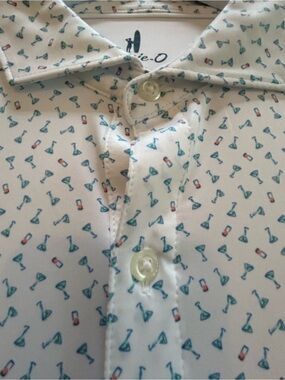 johnnie-O White Polo Shirt with Teal & Pink Martini Print